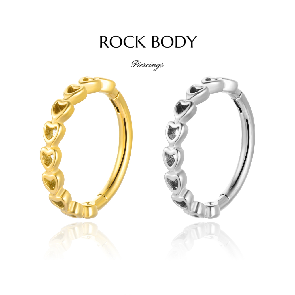 【Rock Body】Piercing Orelha Argola Coração Aço Cirúrgico Nariz Conch Dourado Hélix