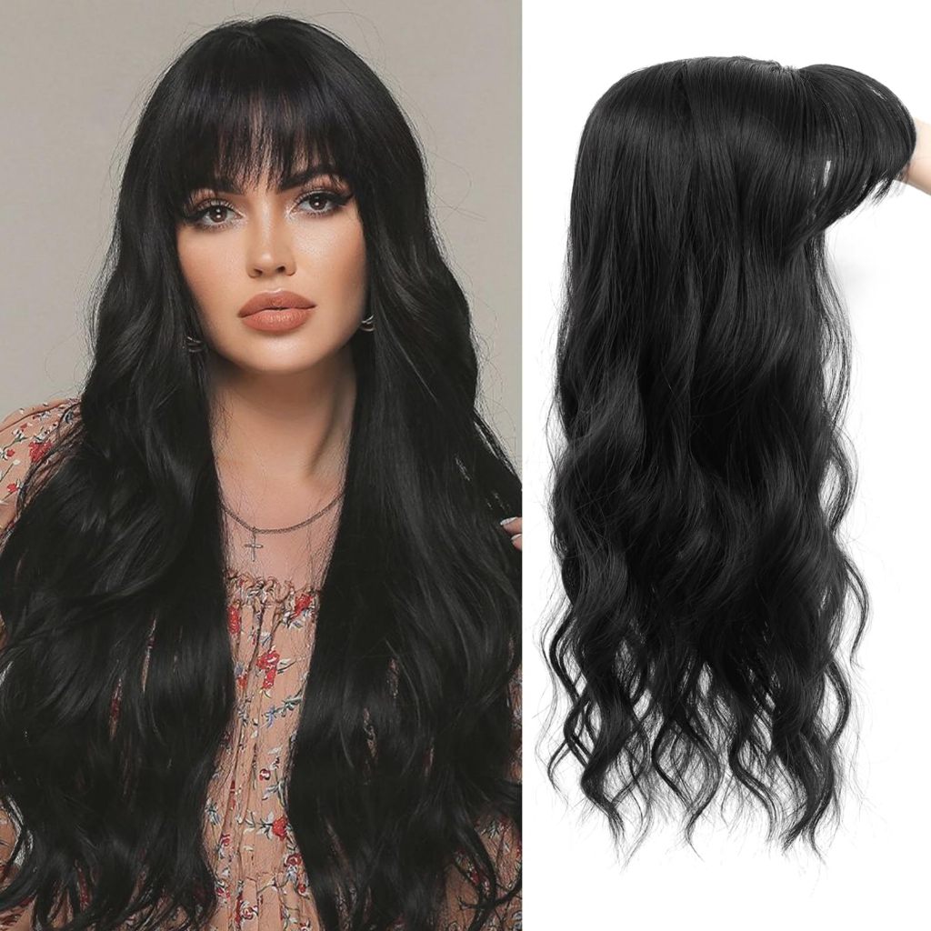 60cm Toppers de cabelo para mulheres com cabelos ralos Topper de cabelo 3D com franja