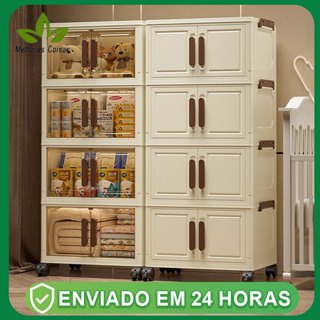 48cm organizadora armario armazenamento dobrável empilhavel com porta rodinhas multiuso 2 ...