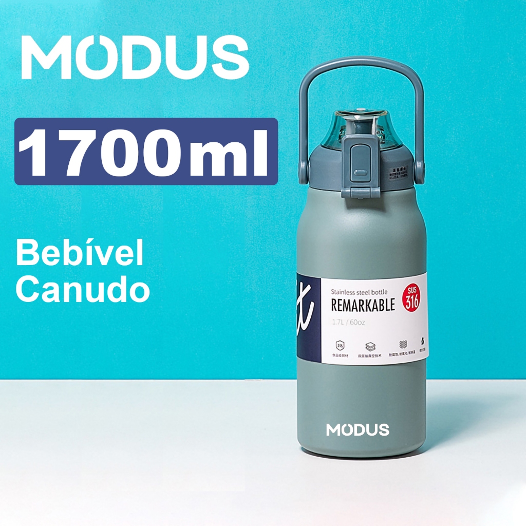 MODUS Garrafa Térmica Isolada a Vácuo De Aço Inoxidável 1700ML Grande Capacidade Com Canudo
