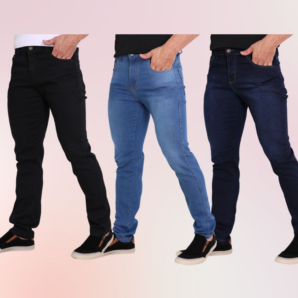 Kit 3 Calça Jeans Masculina Slim Destroyed Moda Tendência Linha Premium Original Elastano Roupas direto da fábrica Envio