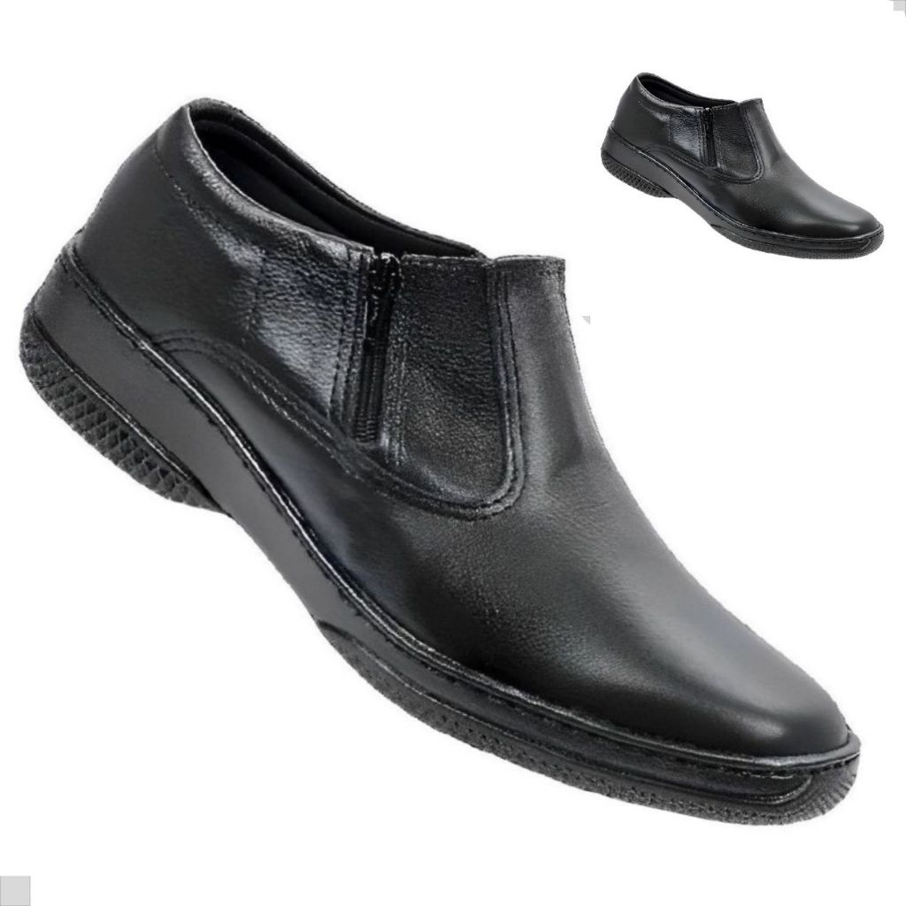 Sapato Social Masculino Meia Bota Cano baixo Curto Com Ziper 2 Dois Lados Cor Preto Solado Costurado