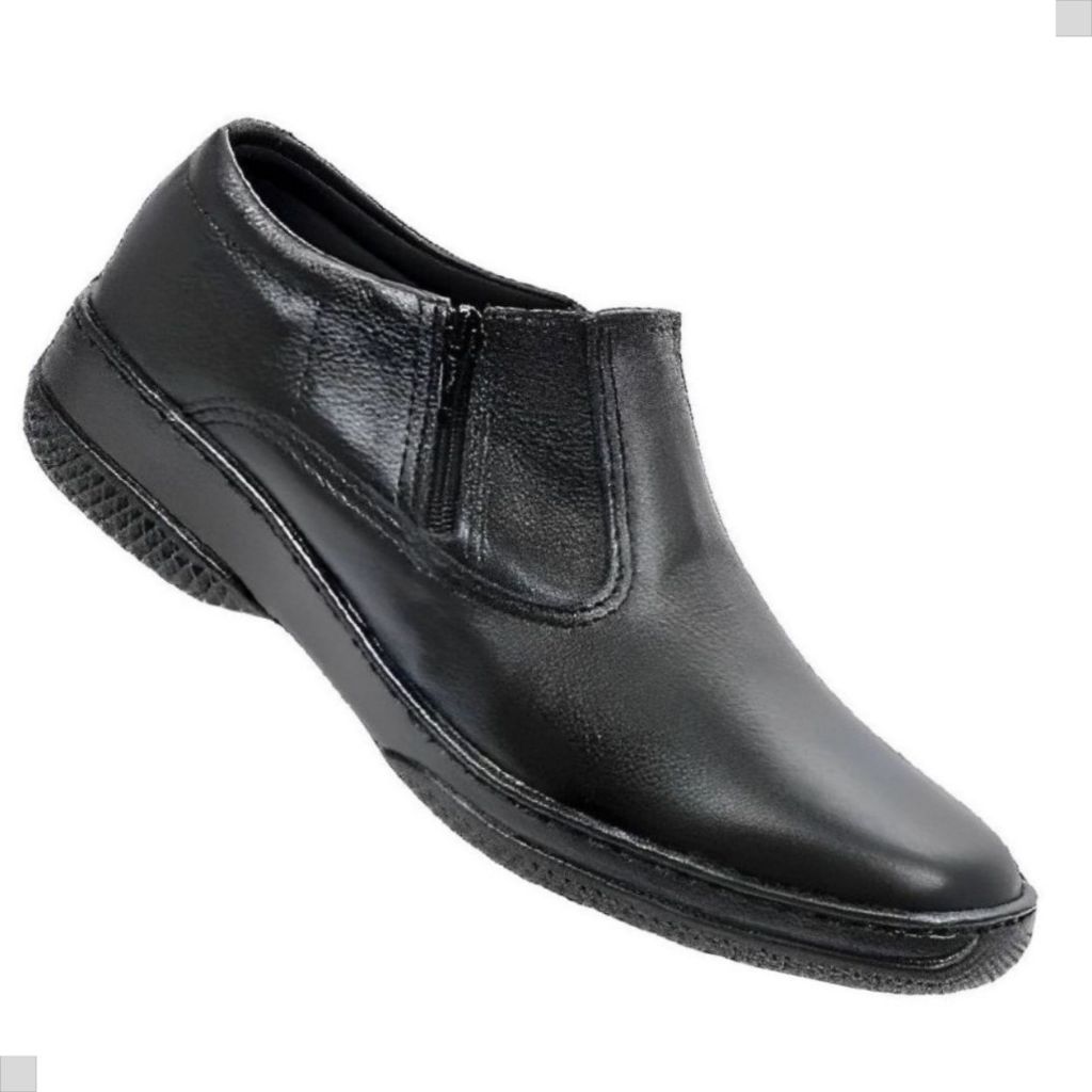 Sapato Social Preto Masculino Estilo Meia Bota Com Ziper 2 Dois Lados Couro Vaqueta Legitimo Macio