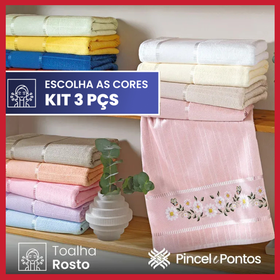 Kit 3 Toalhas de Rosto Bella 50x80 cm Döhler | Ideal para Bordar em Ponto Cruz | Kit Econômico