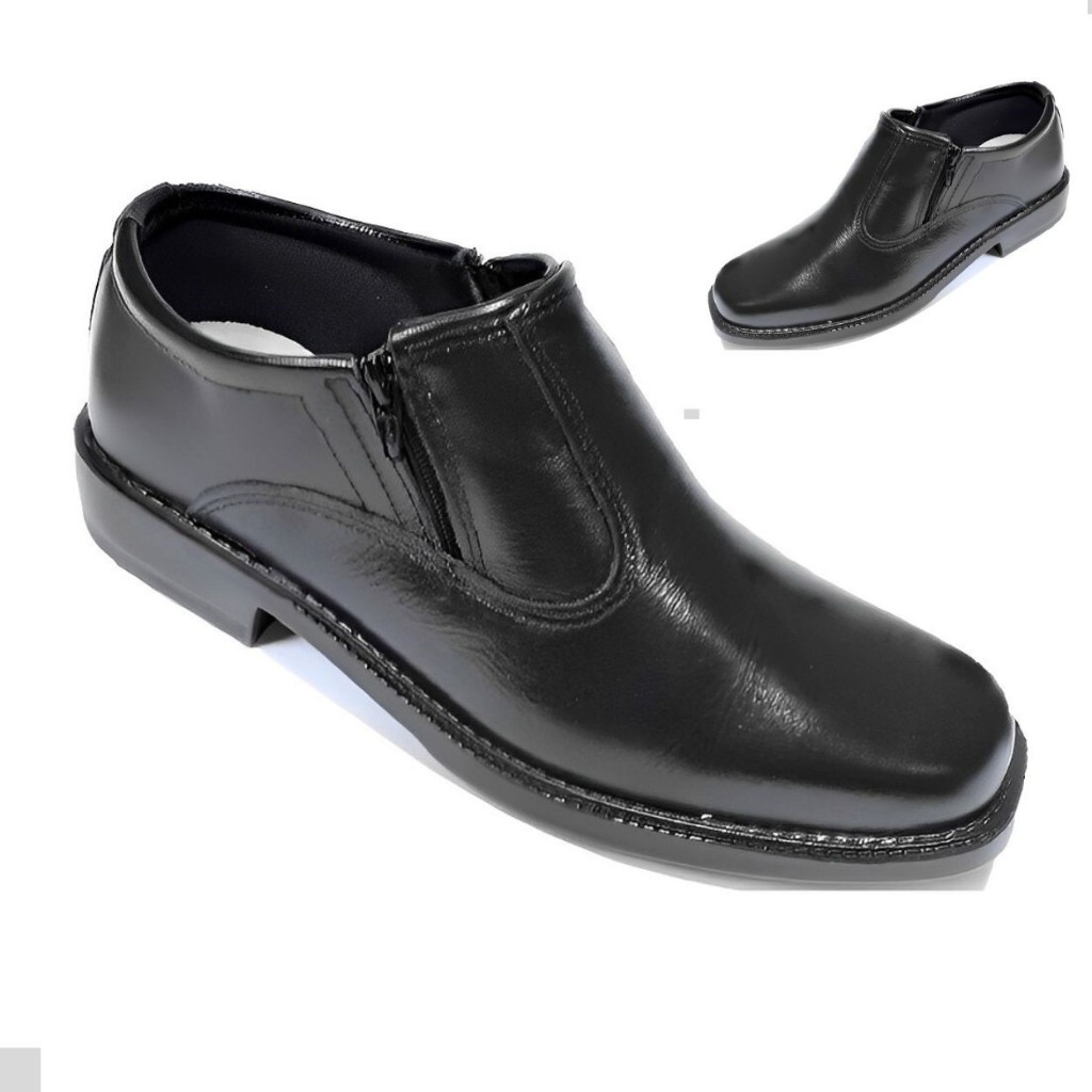 Sapato Social Masculino Cor Preto com Ziper Solado Costurado Estilo Meia Bota Couro Legitimo R 5035