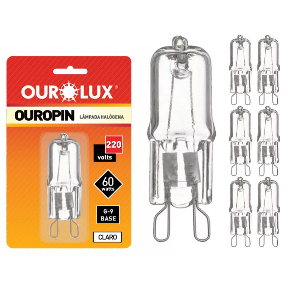 Kit 10 Lâmpada Halógena Ouropin G9 60W 220V Vidro Claro Ourolux