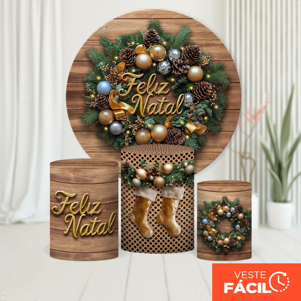 Kit Painel e Trio Natal Sublimado Em tecido Veste Fácil Com Elástico