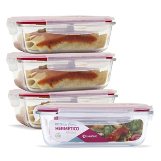 Conjunto 4 Potes Vidro Hermético Mantimento Marmita 1040ml em Oferta na Shopee