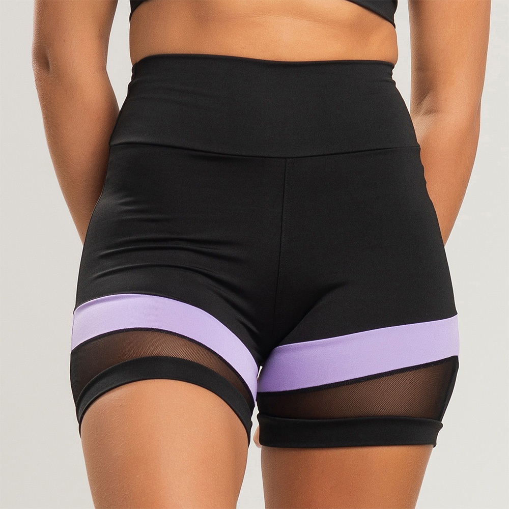 Detalhes do Short fitness de academia com detalhe em tule e recorte em cores tendências