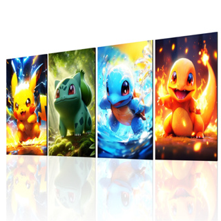 kit 4 Quadros Decorativos  Pokémon Charizard, Pikachu, Squirtle e Bulbasaur em Oferta na Shopee