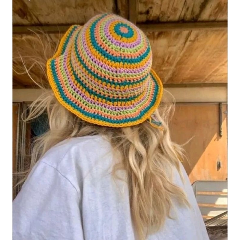 Chapéu Praia Bucket Hat Crochê (Personalize Cores e Tamanho pelo chat) em Oferta na Shopee