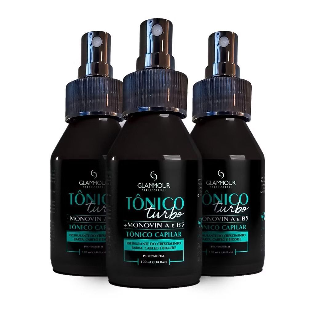 Kit Triplo: 3 Tônico Crescimento de Barba Acelerado Turbo Glammour