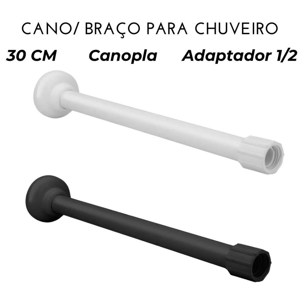Braço Cano para Chuveiro PRETO e BRANCO Luconi PVC 30CM com Canopla