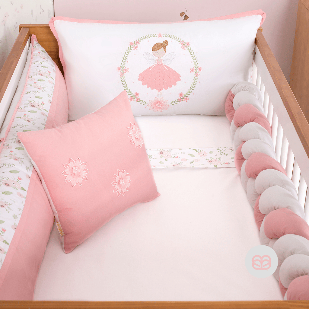 Brubrelel Baby Kit Berço Americano 09 peças Afeto Delicadeza Menina Baby Bordado Algodão