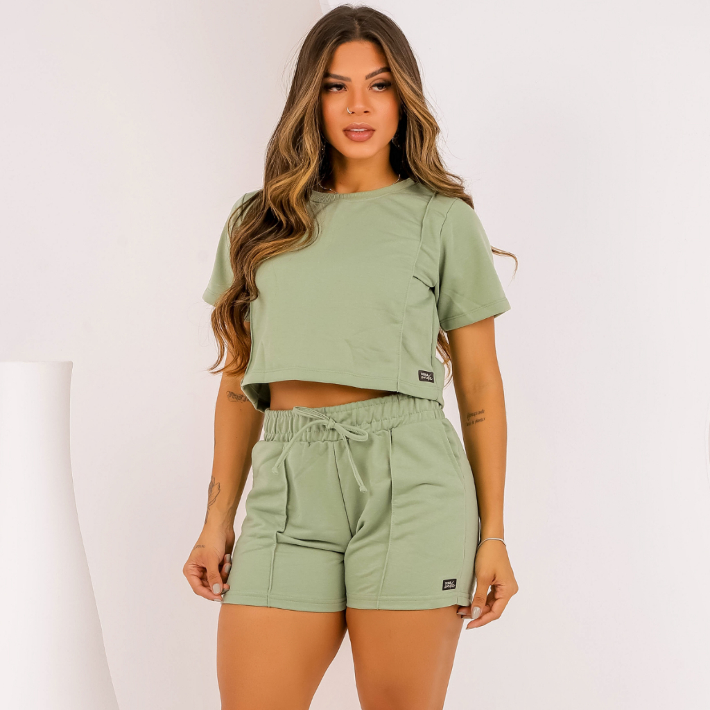 Conjunto Blusa Feminina E Shorts Moletinho Básico Adulto Dona Onda em Oferta na Shopee