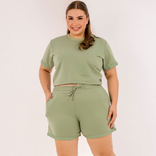 Conjunto Cropped Feminino E Shorts Curto Moletom Plus Size Dona Onda em Oferta na Shopee
