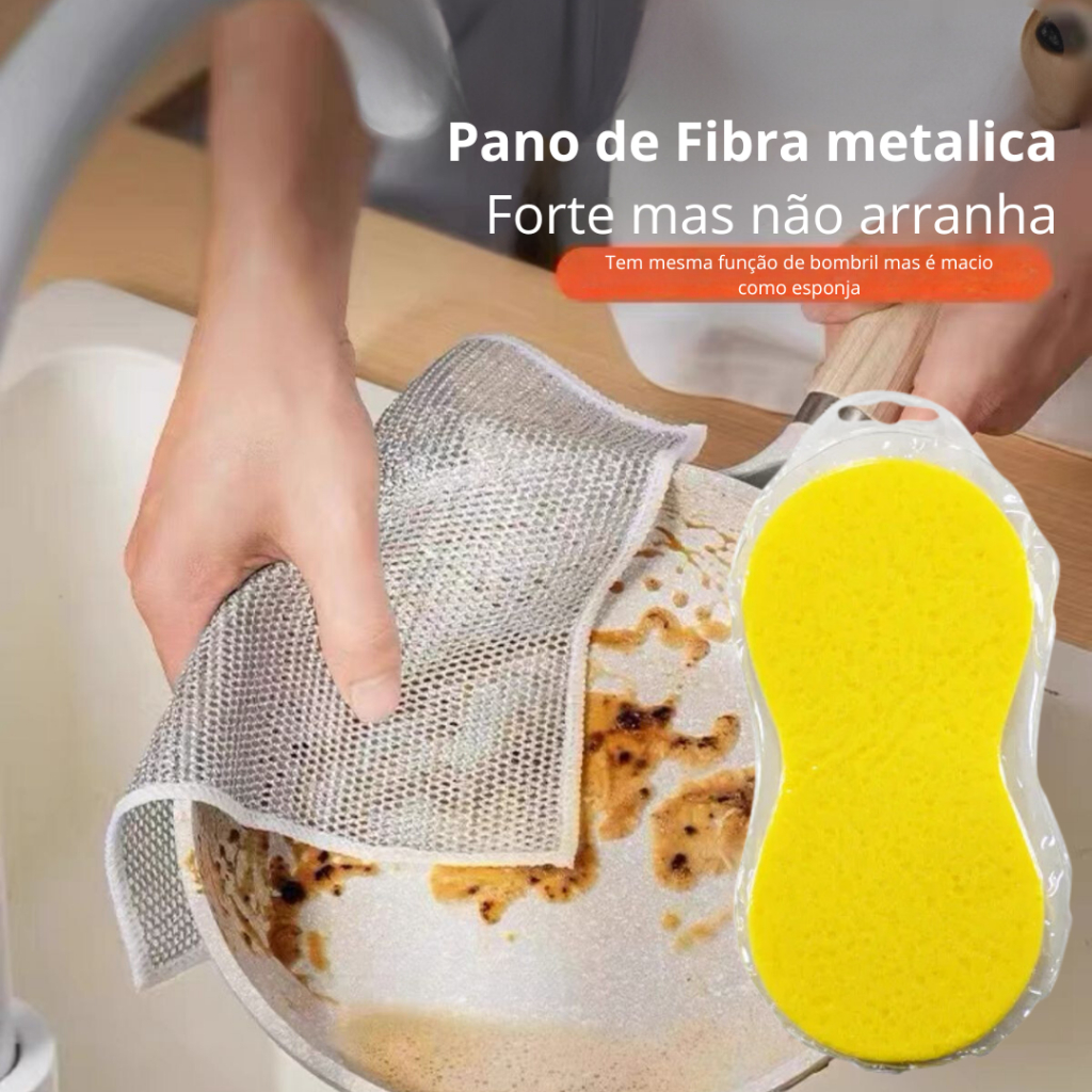 Kit 10 Pano de cozinha fibra metálica 20x20cm universal bombril para panela antiaderente em Oferta na Shopee