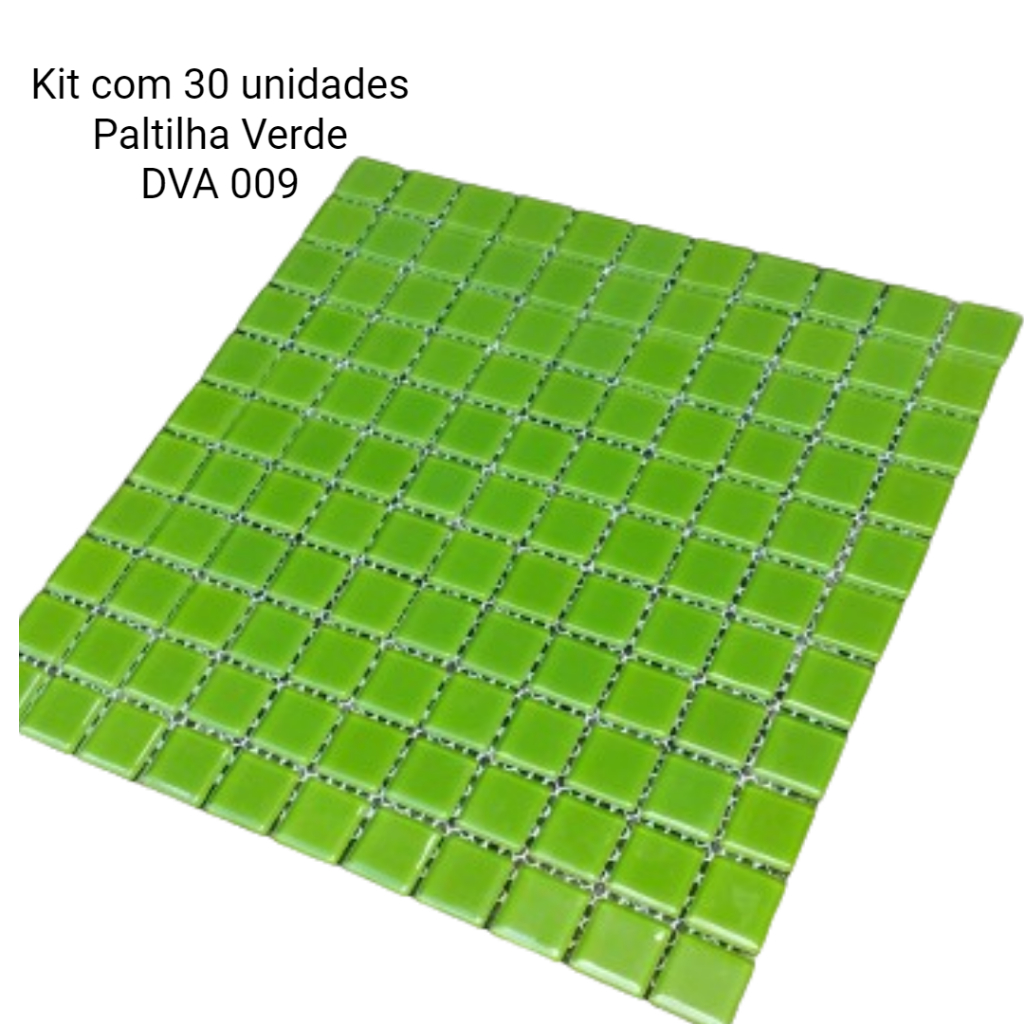 Kit 30 peças Pastilha de Vidro Verde 2,5 x 2,5 - placa 30X30 Detallli código DVA 009
