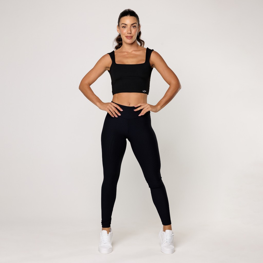 Conjunto Fitness Academia Feminino Top Decote Quadrado Alça Larga Calça Legging Canelada Elevate em Oferta na Shopee