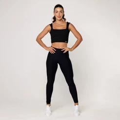 Conjunto Fitness Academia Feminino Top Decote Quadrado Alça Larga Calça Legging Canelada Elevate
