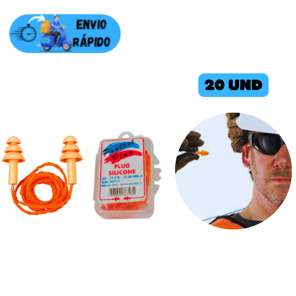 KIT 20 PROTETORES DE OUVIDO PROTECT AURICULAR PLUG SILICONE CONTRA SONS E RUIDOS ALTOS