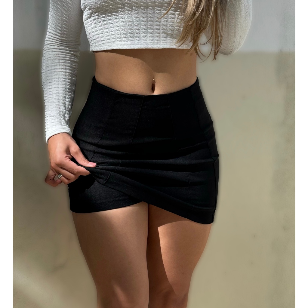 Shorts saia bengaline Com ziper Lateral Premium Cintura Alta Curta Moda Verão 2024 em Oferta na Shopee