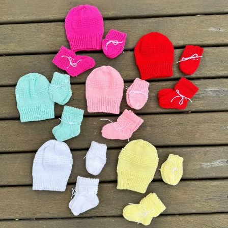 Kit Lã Bebê - 3 peças - Toca - Luva - Sapatinho Bebê para Recém Nascido frio