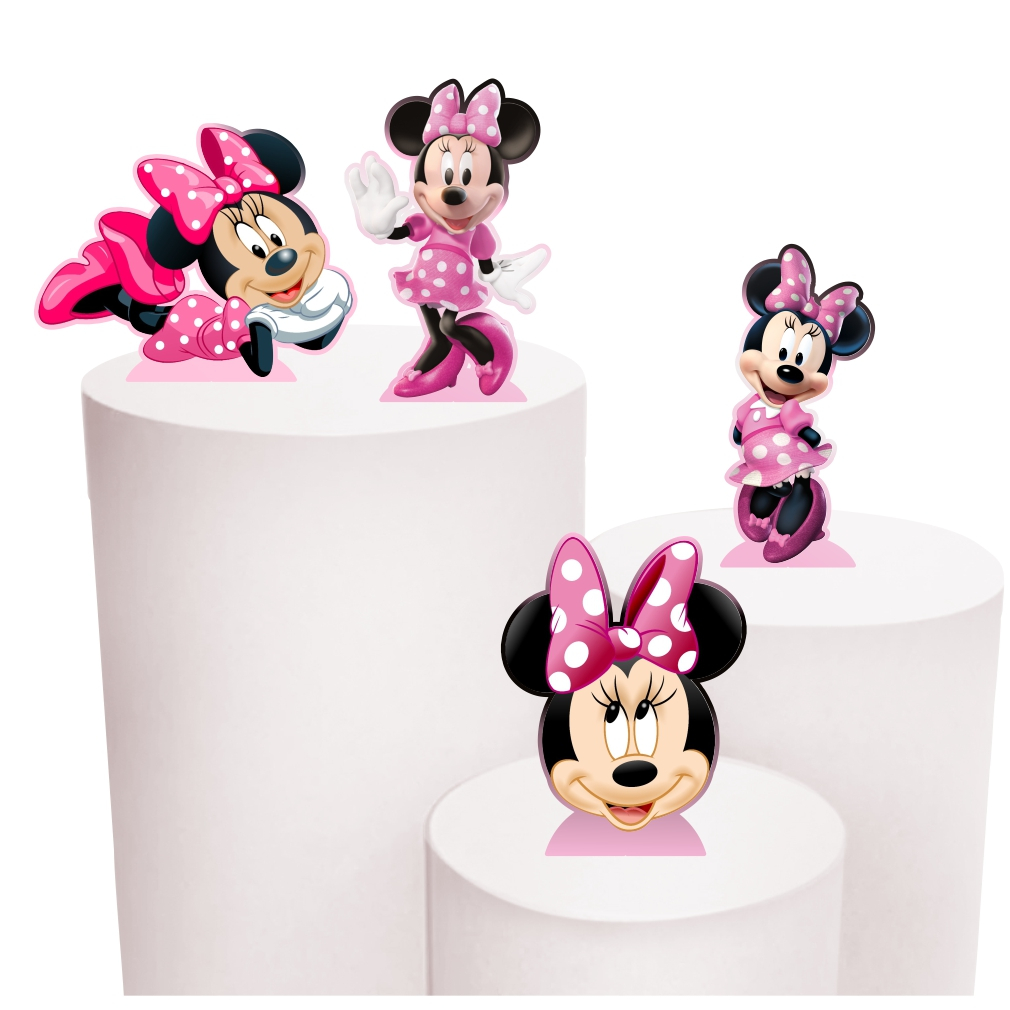 Kit Festa 4 Display de 30cm Totens para Decoração de Festa Minnie Rosa em MDF Cortado a Laser em Oferta na Shopee