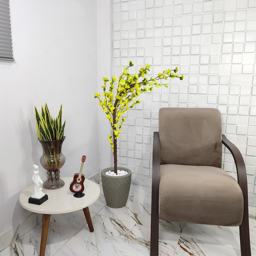 Galho Curvo Cerejeira Amarela Vaso Cone Mármore Pedra Decoração — imagem 2 de 2