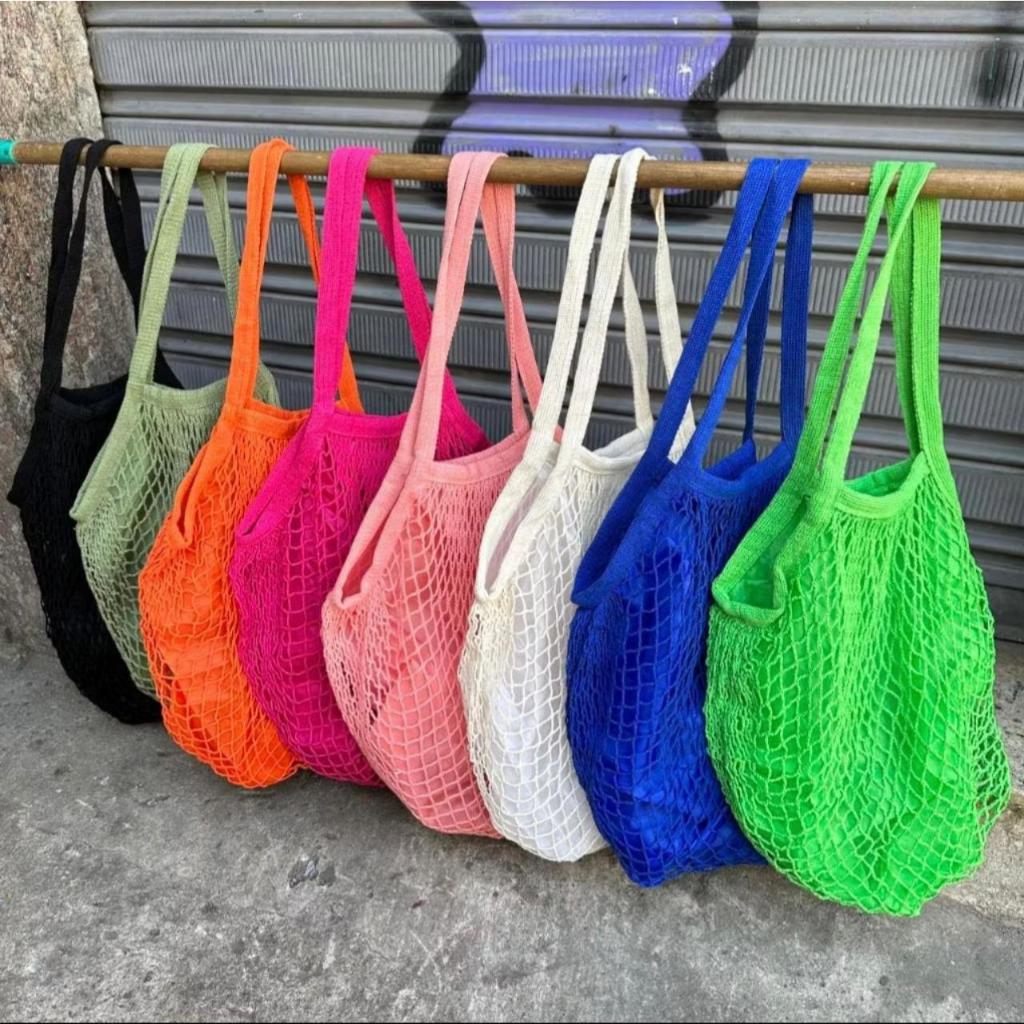 Bolsa Rede Feminina Sacola De Praia Compra Passeio Rede Vazada Crochê Com Forro em Oferta na Shopee