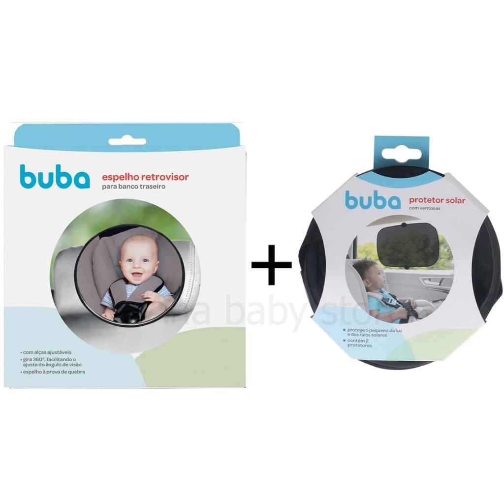 Kit Espelho Banco Traseiro Grande + Protetor Solar Carro Infantil Para Carro Com Ventosa buba