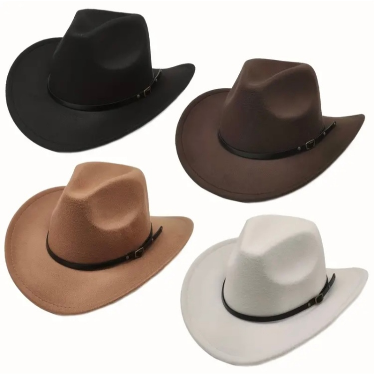 Chapéu Cowntry de Feltro Estilo Americano Cowboy Boiadeira Rodeio Vaqueiro Faixa de Couro