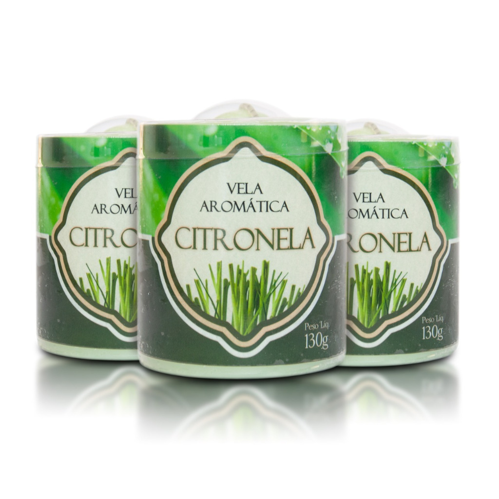 Kit 3 Velas Aromáticas de Citronela 130g - 72h de Queima Cada