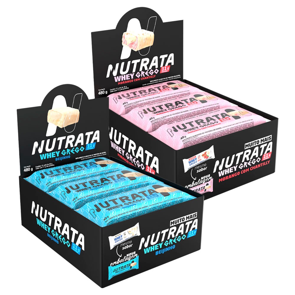2x Whey Grego Bar - Barra de Proteína - Caixa c/ 12 barrinhas - Nutrata em Oferta na Shopee