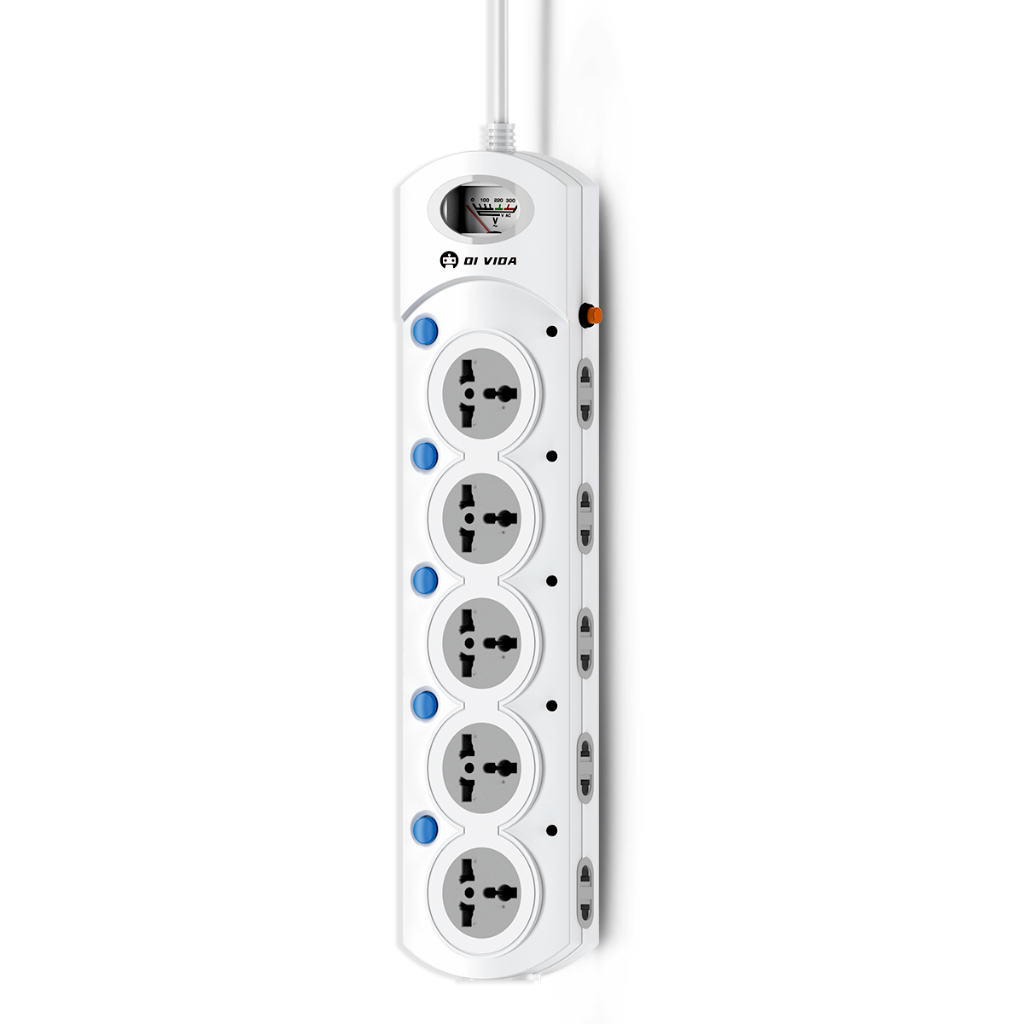 Extensão Elétrica 10 Tomadas OI-TO114 2,8m 2500W Botões Individuais, Segurança e