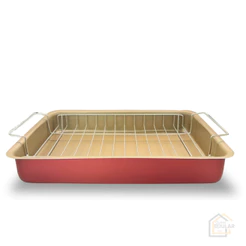 Forma Assadeira Com Grelha Alta Retangular Antiaderente Teflon Cereja Gold Bolos Pães Torta Frango