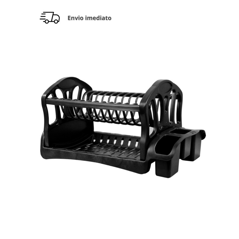 Escorredor De Louça Duplo Pia Cozinha Prato Talheres Frigideira Plastico Preto