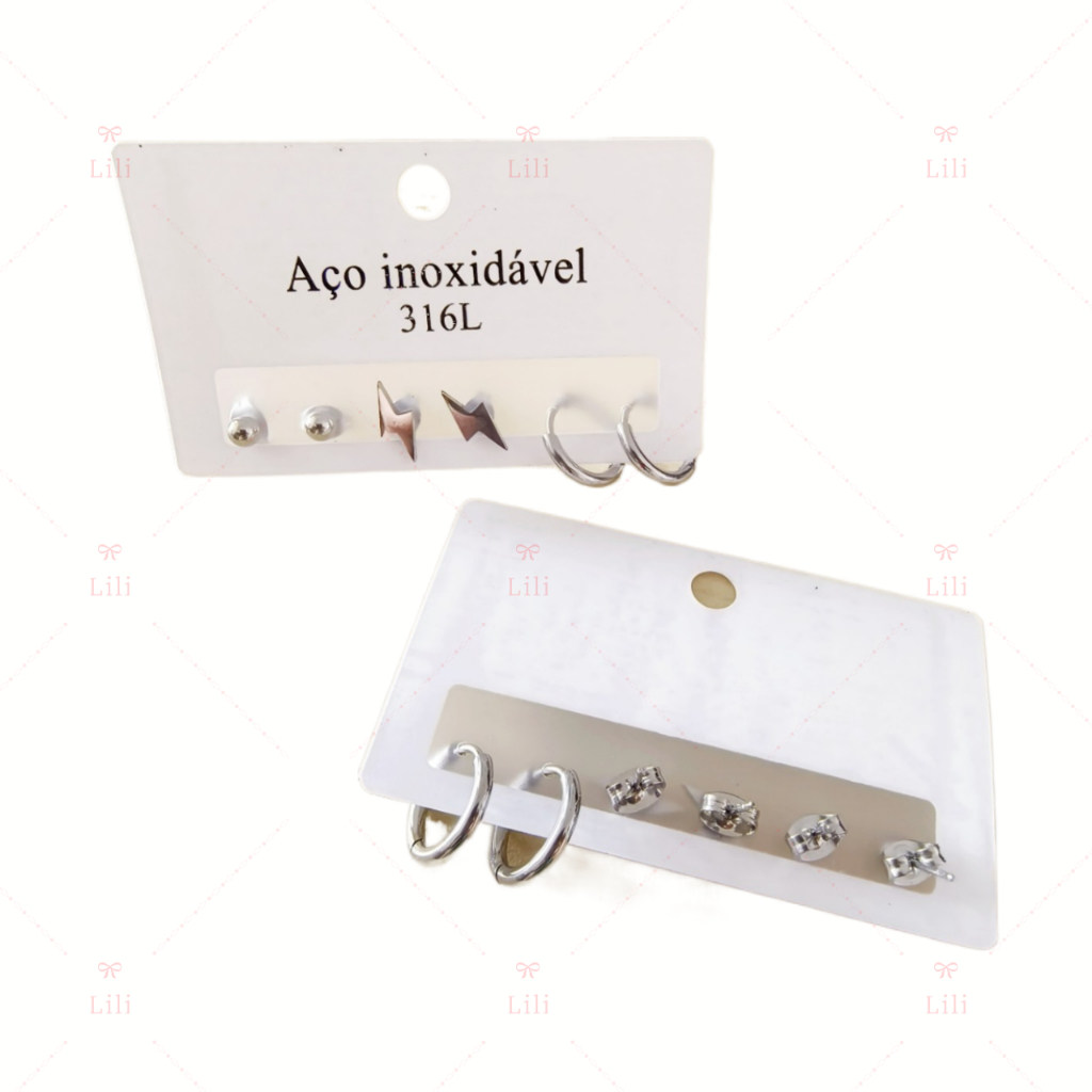 Kit 3 Pares Brinco pequeno com medio argola aço inoxidável em Oferta na Shopee