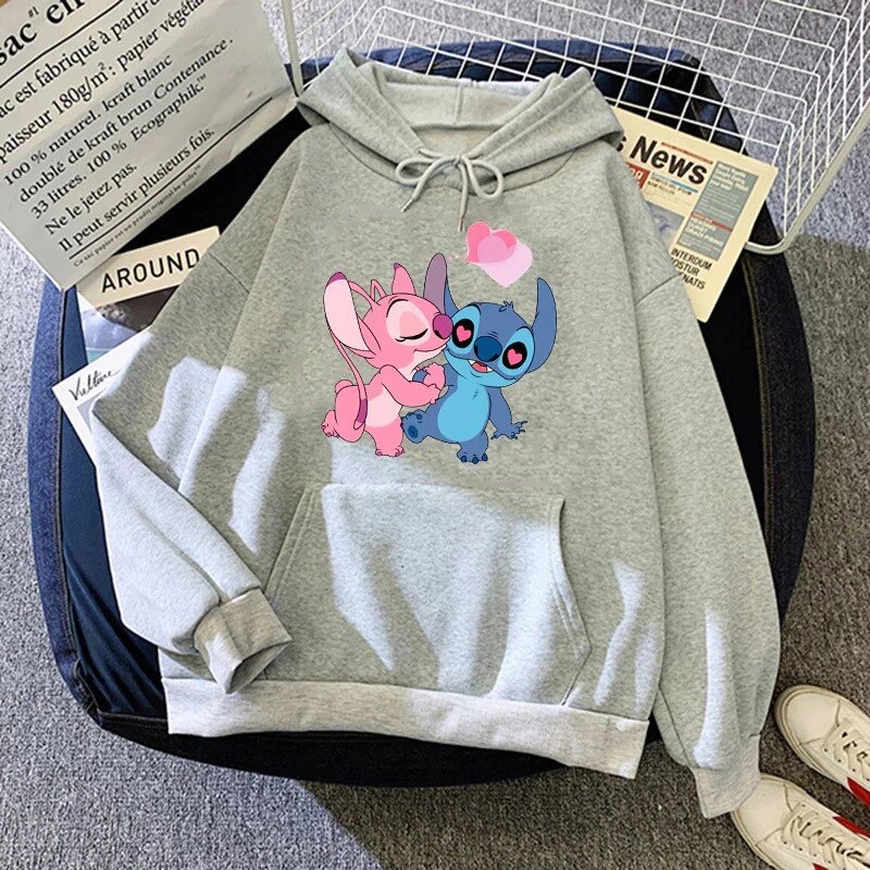 Blusa De Moletom Feminino Casaco de Frio Lilo Stitch Casal Personalizado Linha premium com Bolso e Capuz