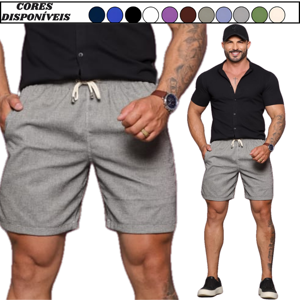 Short Masculino Mauricinho Com Bolso Bermuda Linho Premium em Oferta na Shopee