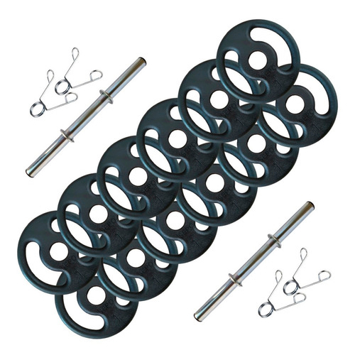 Kit Halteres De Anilhas E Barras cromadas - 18 Peças