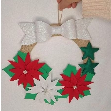 Guirlanda Estrela Natalina com flores e Lanço com glitter (eva)