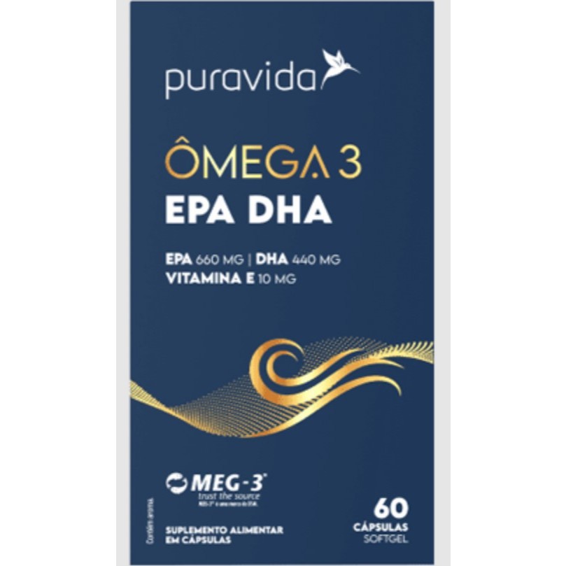 ÔMEGA 3 EPA DHA VITAMINA E + 1.411MG DE ÔMEGA 3 60 CAPSULAS - PURAVIDA