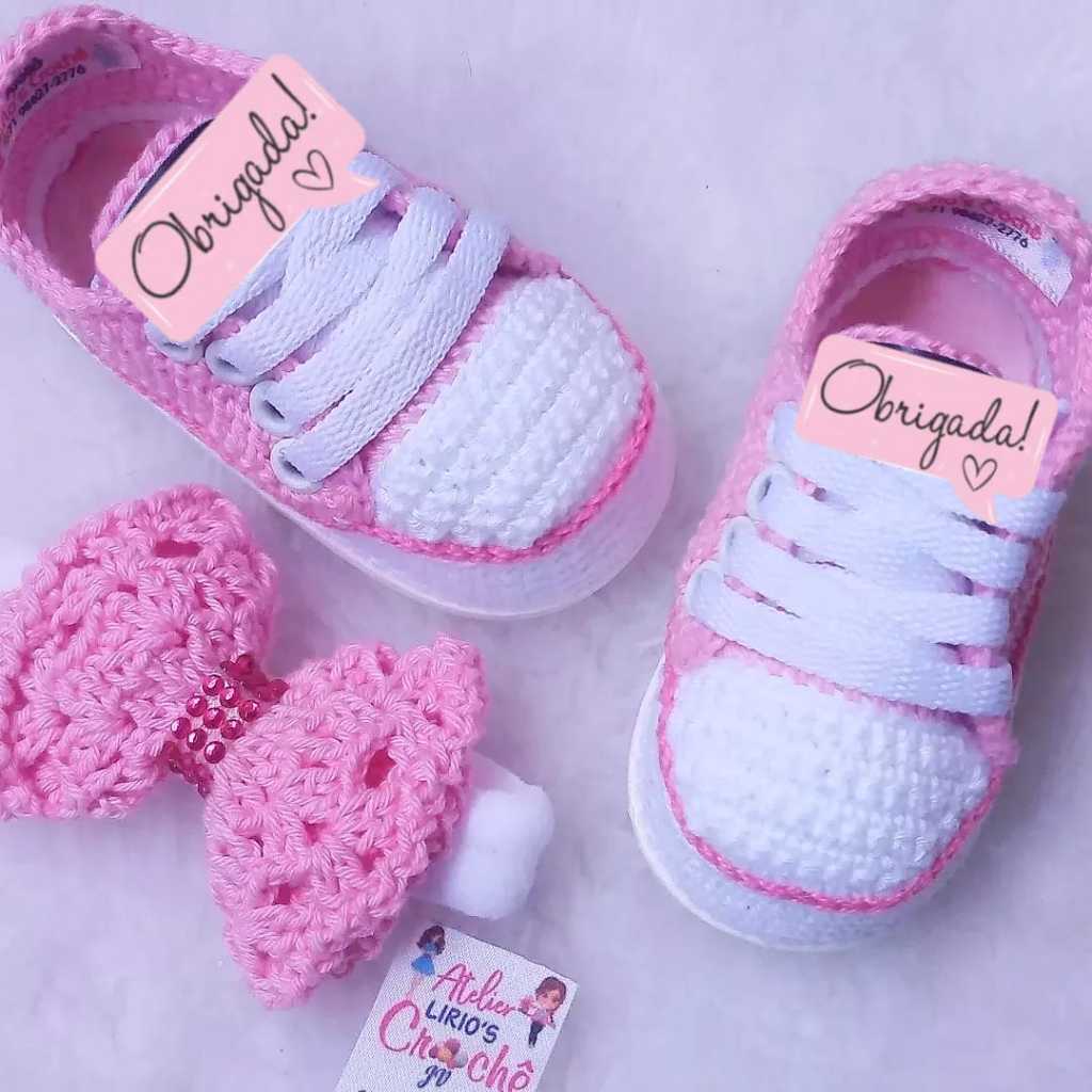 kit Sapatinho de Crochê com Tiara / Tênis de bebê /Calçados de bebê