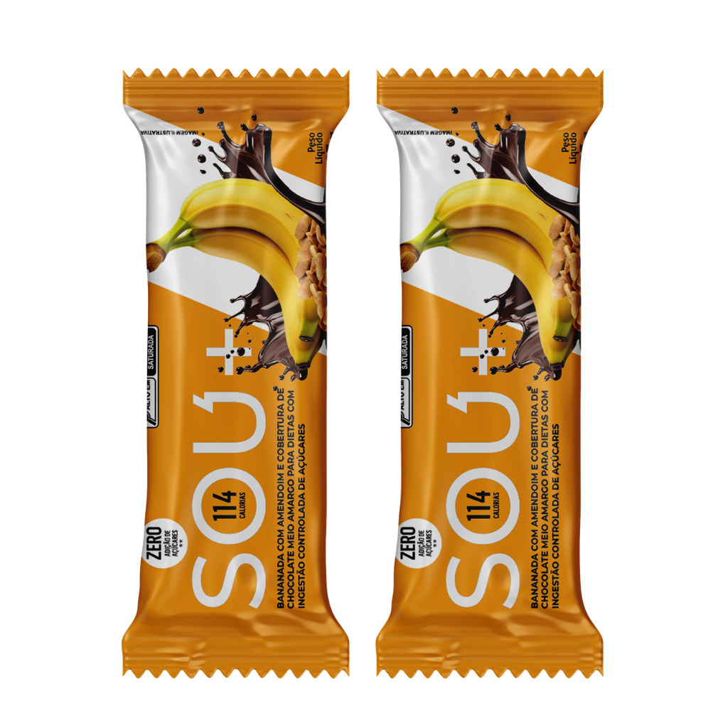 Barrinha De Bananinha Com Amendoim Chocolate Sem Açúcar 2Un