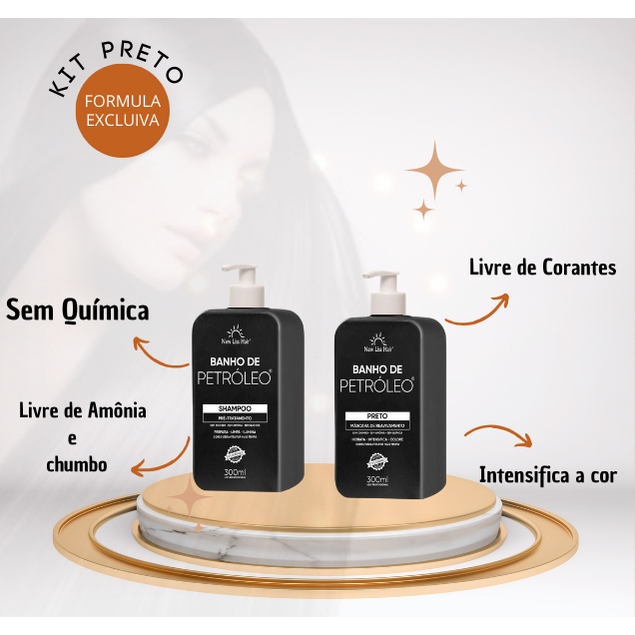 kit banho de petróleo shampoo e máscara (PRETO) SEM QUIMICA SEM CHUMBO SEM AMÔNIA