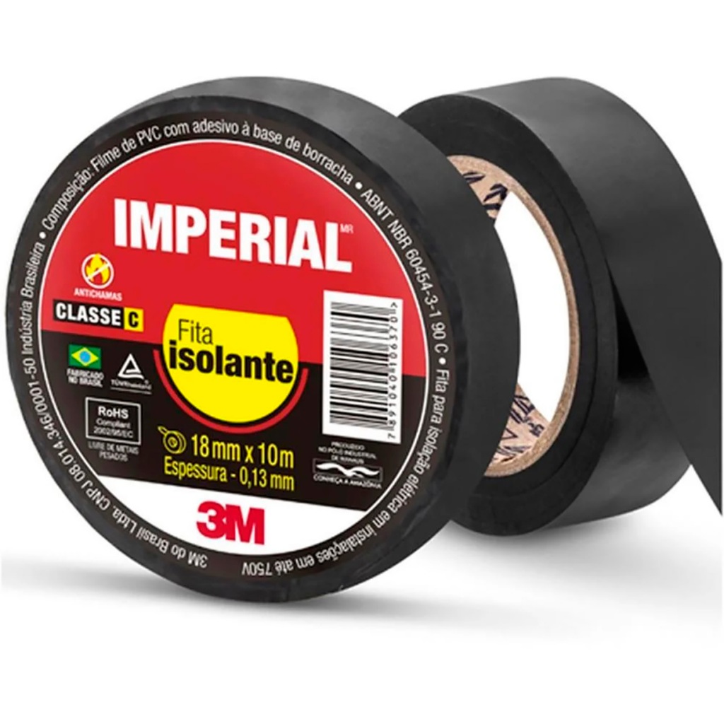 Kit Com 10 Fita Isolante Preta Imperial 18mmx10m 3M em Oferta na Shopee