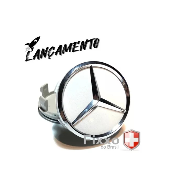 4 Calotinha Tampa Centro Da Roda Mercedes Amg 75mm Branco Cromado