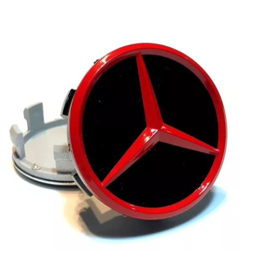 4 Calotinha Tampa Centro Da Roda Mercedes Amg 75mm Preto Com Vermelho
