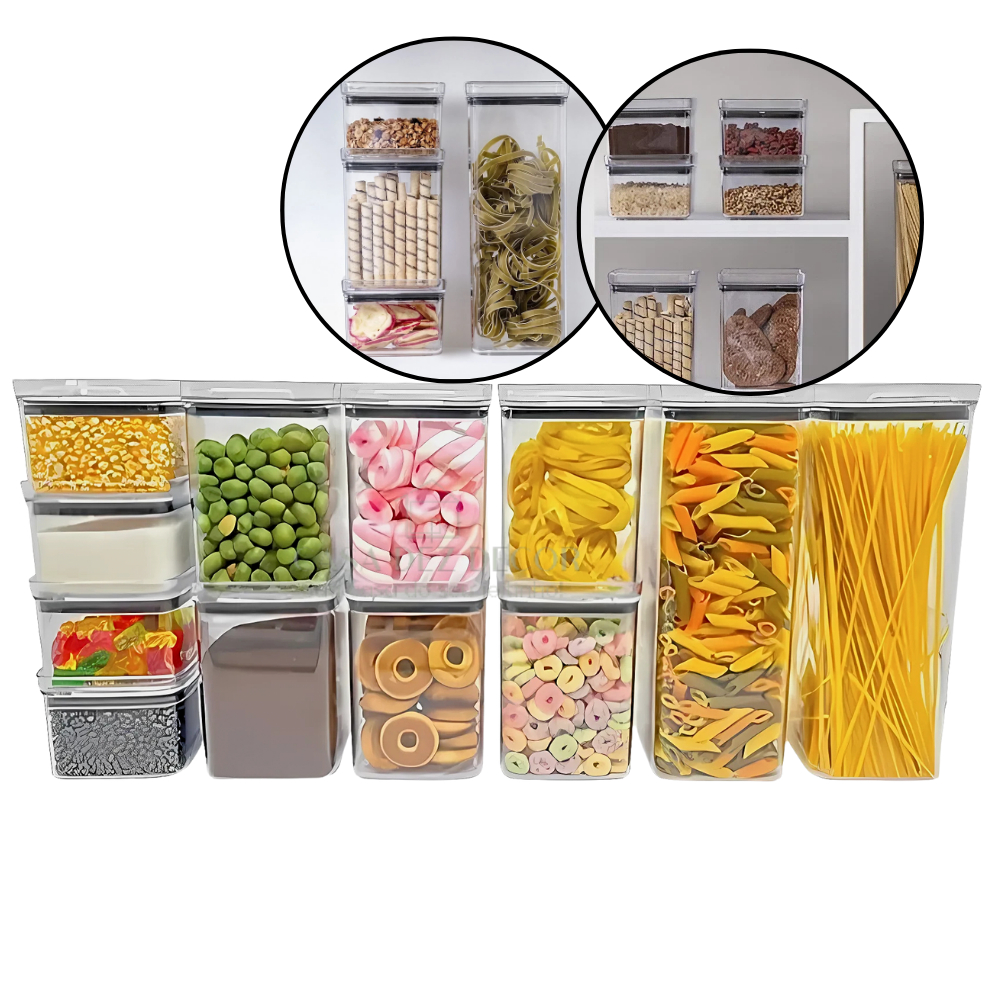 Kit 12 Un Pote Hermético Quadrado Para Alimentos Dispensa Organização Acrílico Paramount Lumini em Oferta na Shopee
